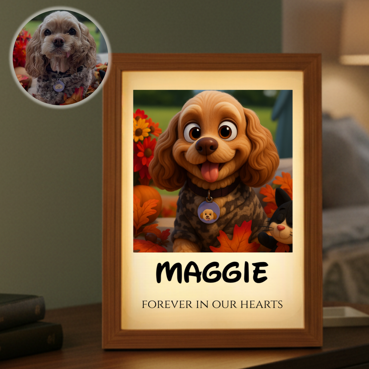 Personalized AI Cartoon Pet Portrait Light Box - Custom Dog/Cat Photo &amp; Text - Best Gift for Pet Lovers