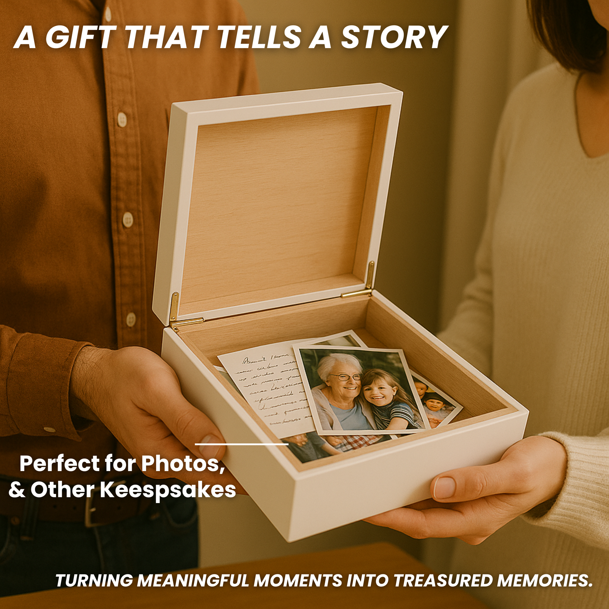 Personalized wooden memory box with engraved photo and custom text