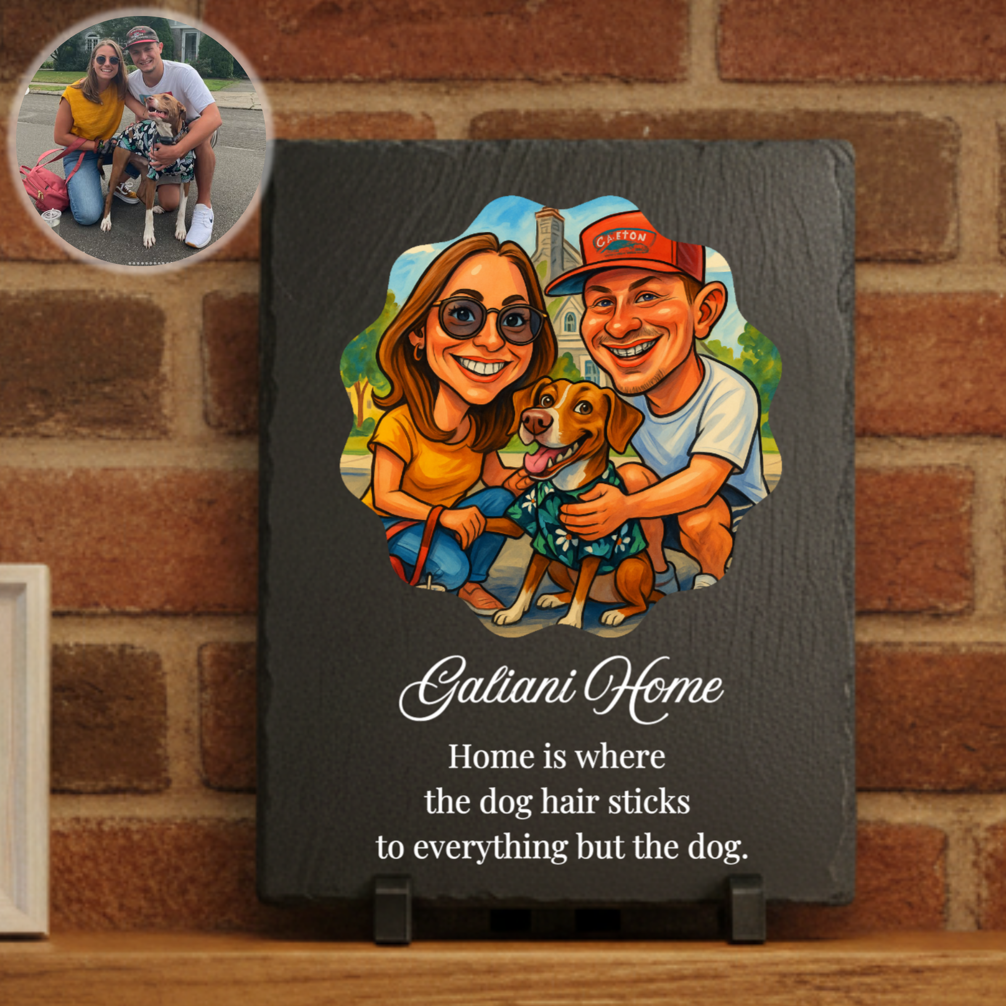 Custom caricature slate plaque with photo and personalized message
