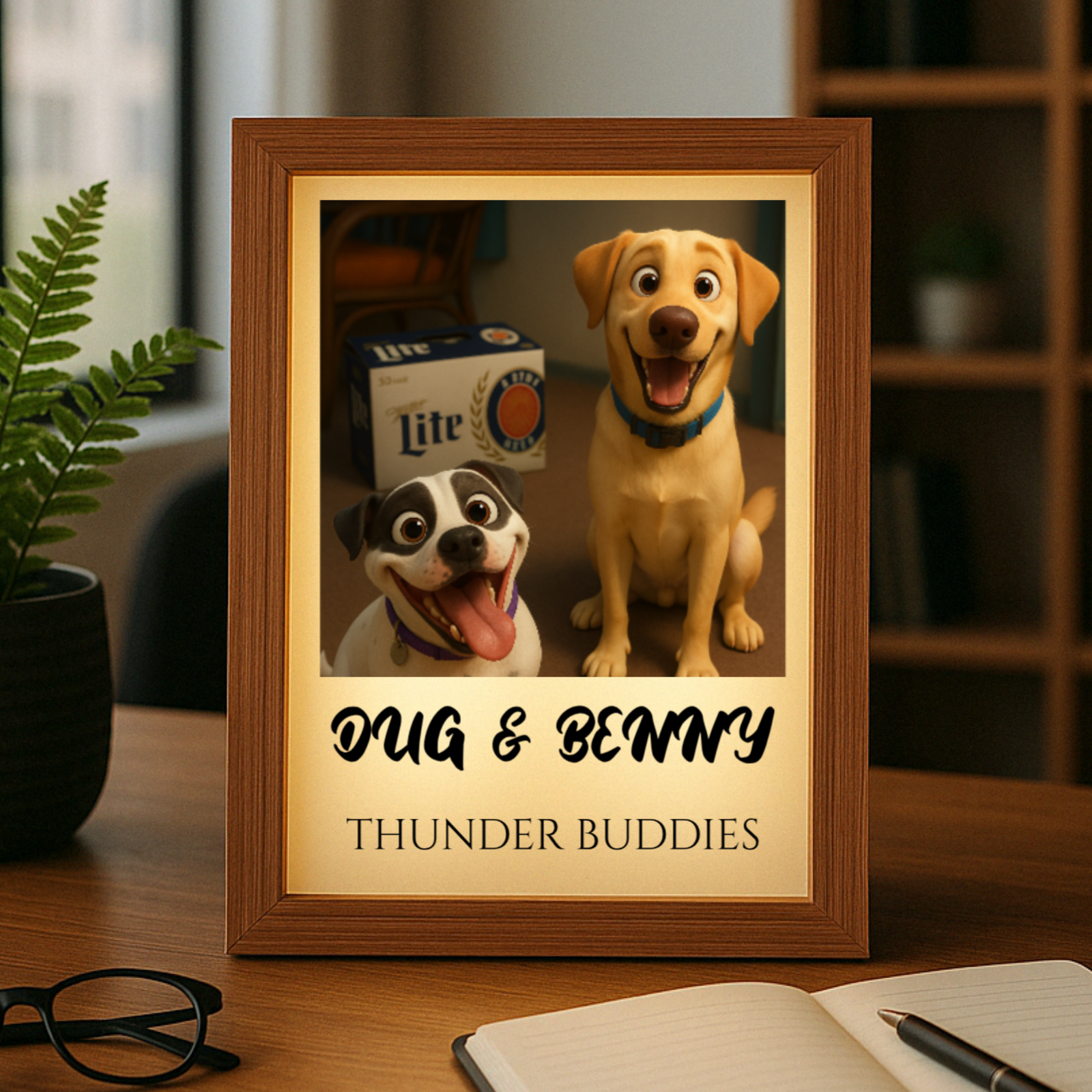 Personalized AI Cartoon Pet Portrait Light Box - Custom Dog/Cat Photo & Text - Best Gift for Pet Lovers