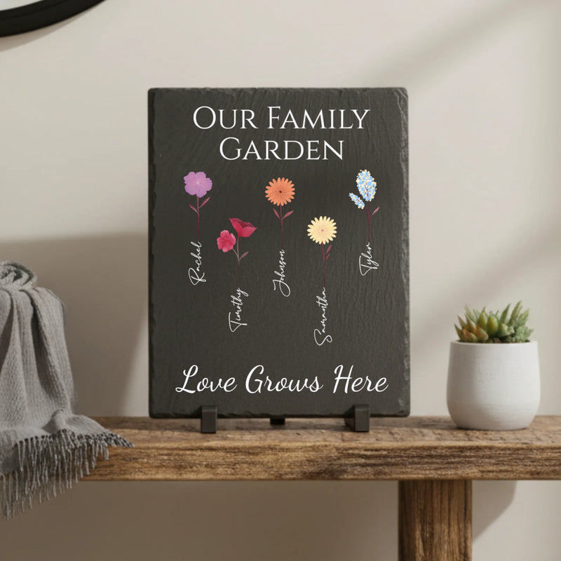 Personalized slate plaque with children's birth flowers