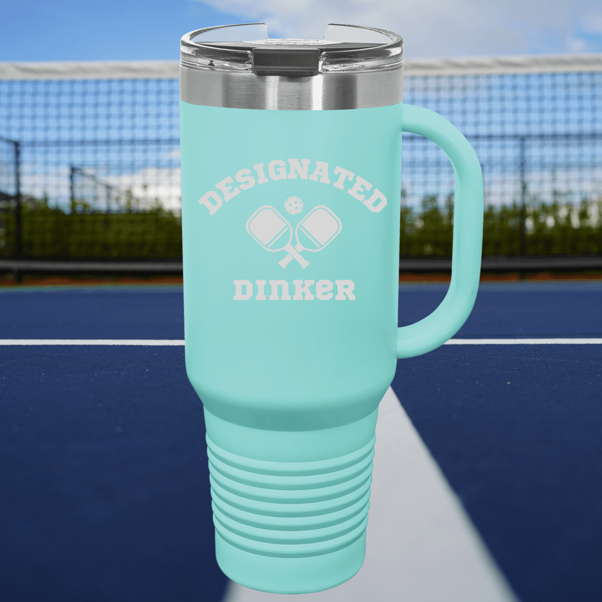 Cute Aqua Pickleball Insulated Tumbler with Handle