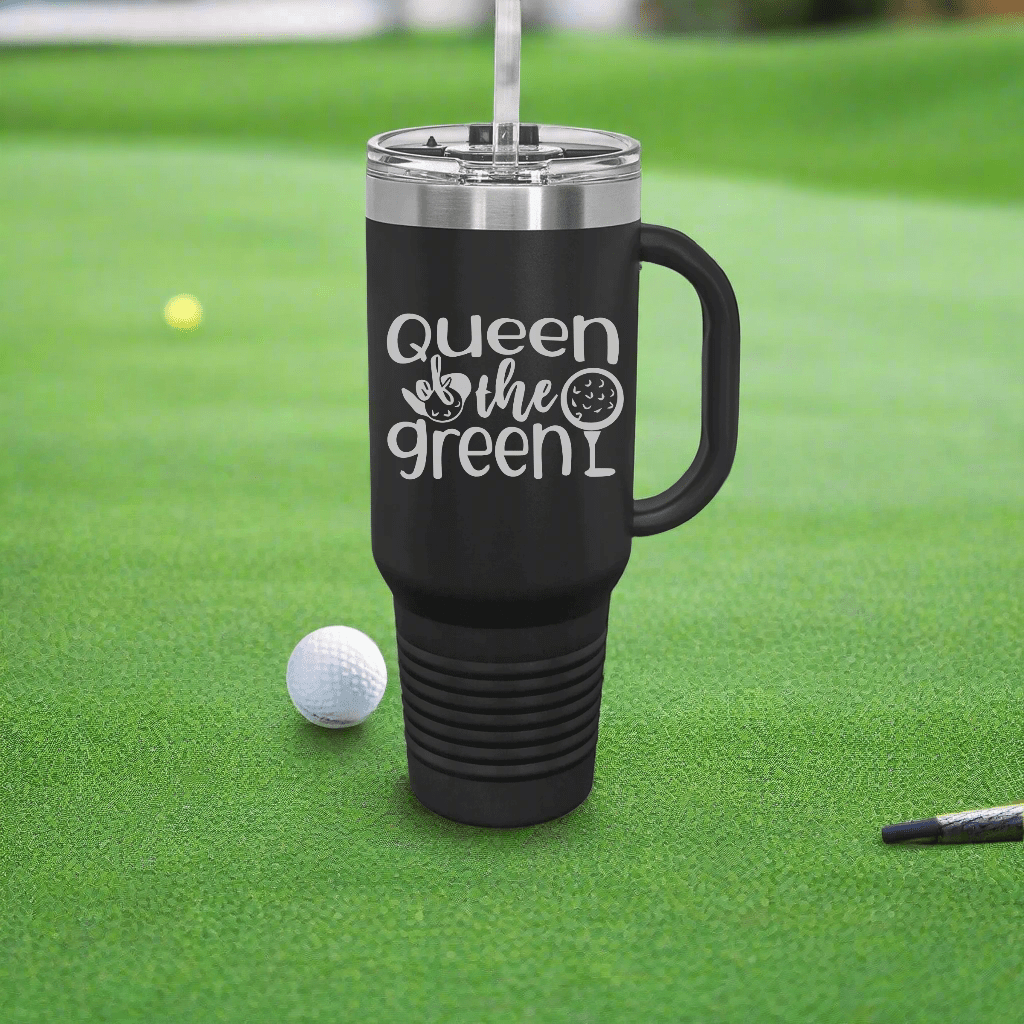 Cute Black Queen Tumbler Golf with Handle and Straw 