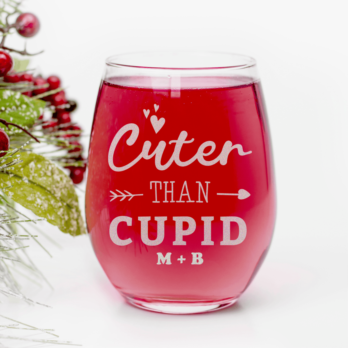 Personalized Cuter Than Cupid Stemless Wine Glass for her, Customized Gifts for Women by Groovy Girl Gifts