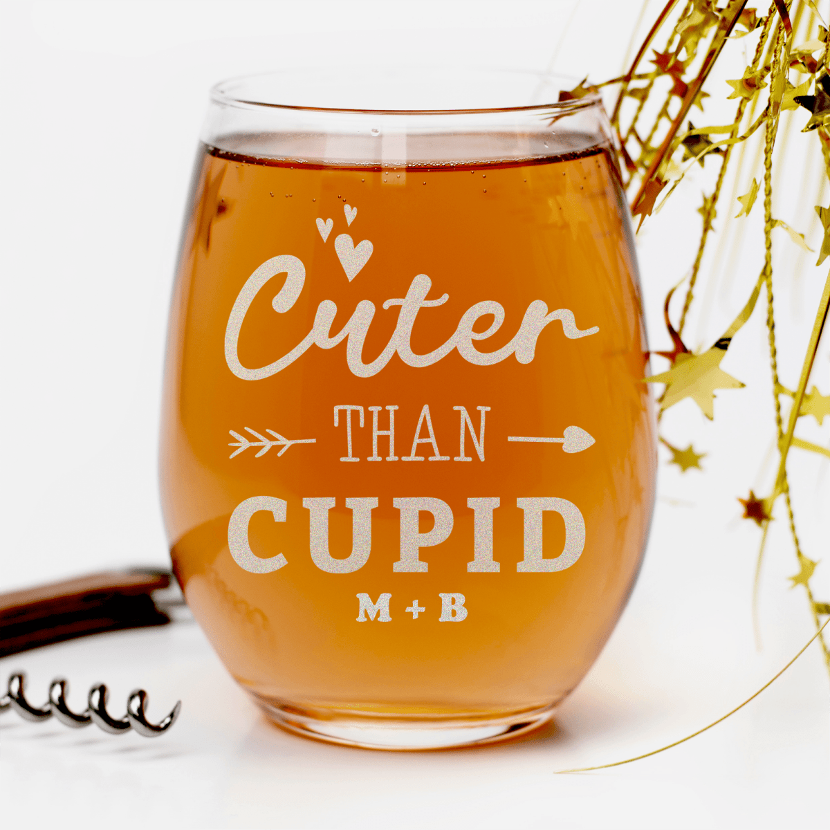 Personalized Cuter Than Cupid Stemless Wine Glass for her, Customized Gifts for Women by Groovy Girl Gifts