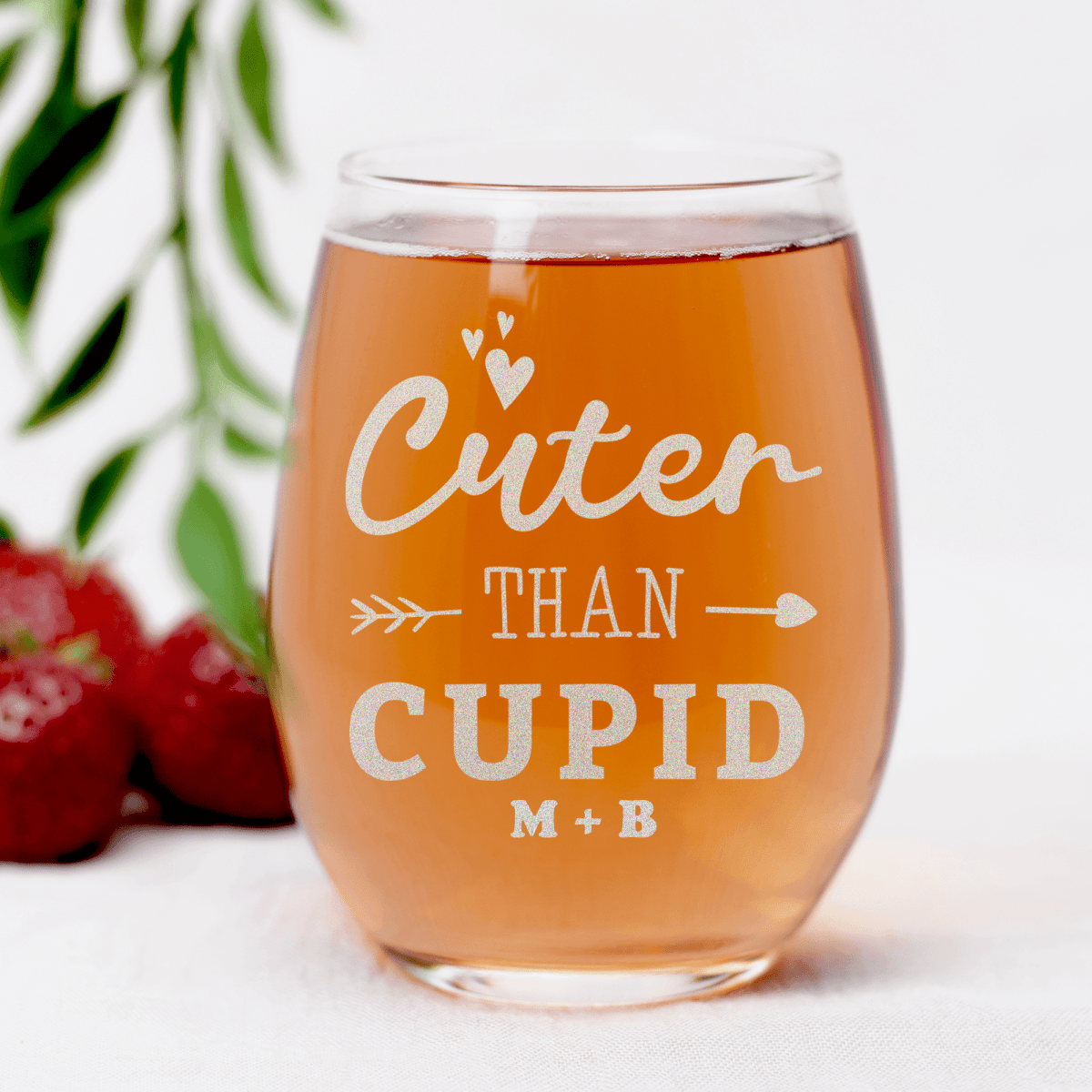 Personalized Cuter Than Cupid Stemless Wine Glass for her, Customized Gifts for Women by Groovy Girl Gifts
