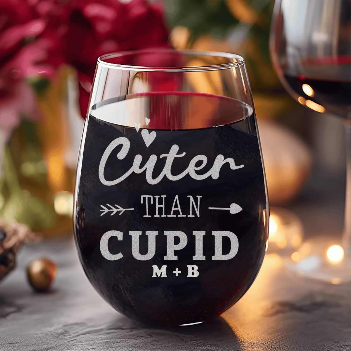 Personalized Cuter Than Cupid Stemless Wine Glass for her, Customized Gifts for Women by Groovy Girl Gifts
