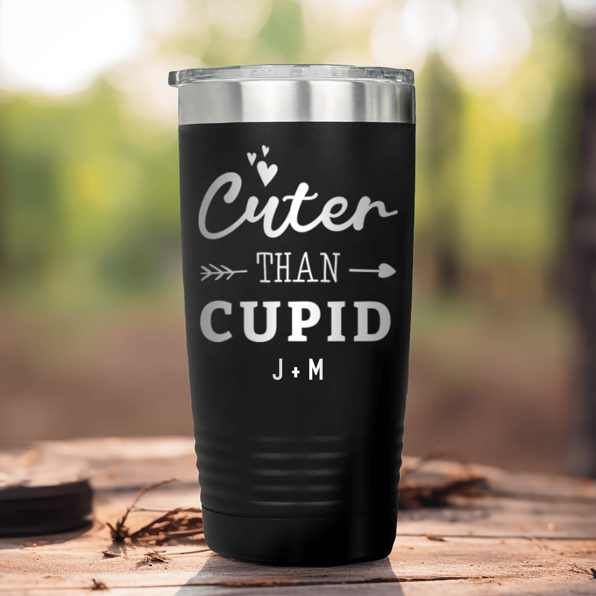 Black Valentines Day Tumbler With Cuter Than Cupid Design