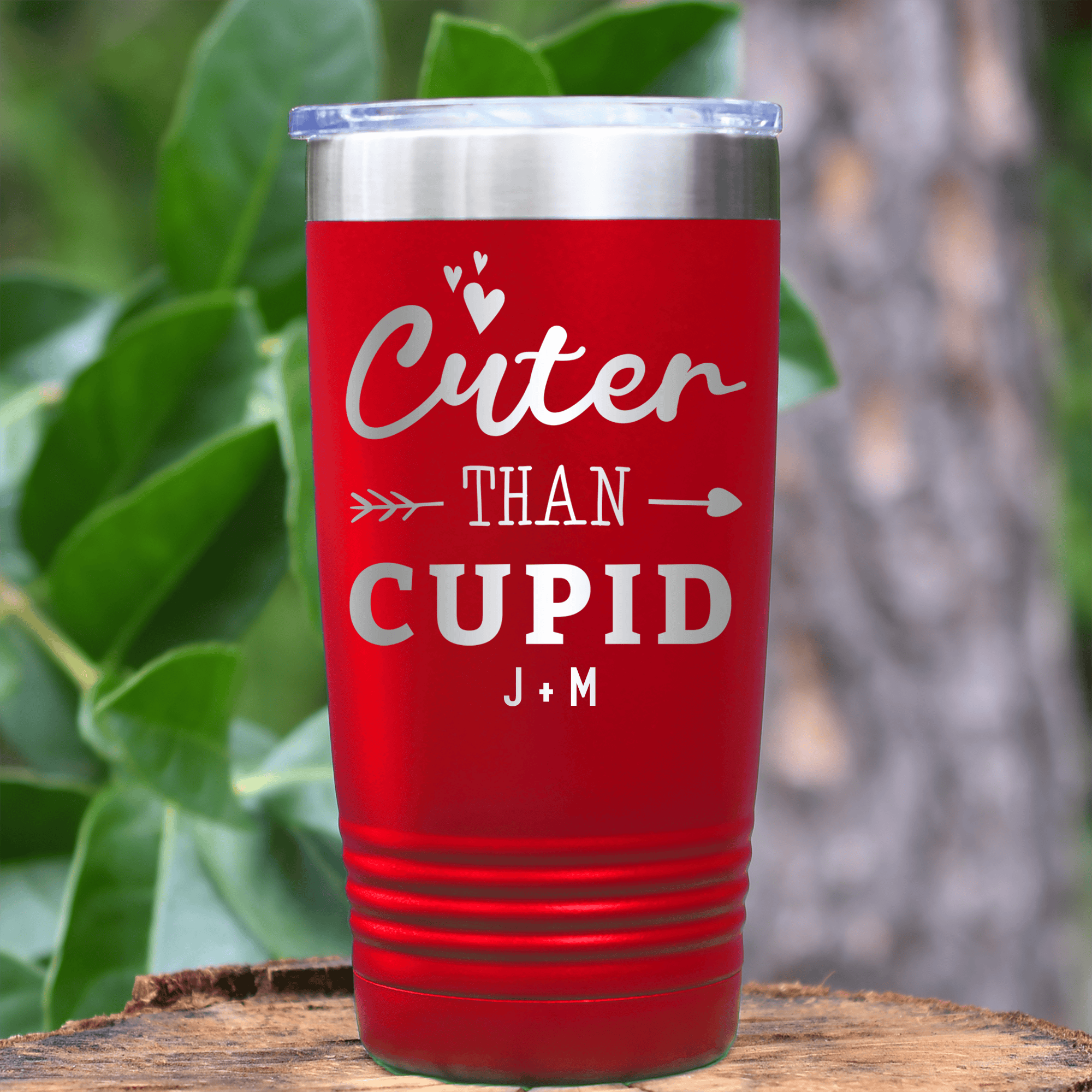Red Valentines Day Tumbler With Cuter Than Cupid Design