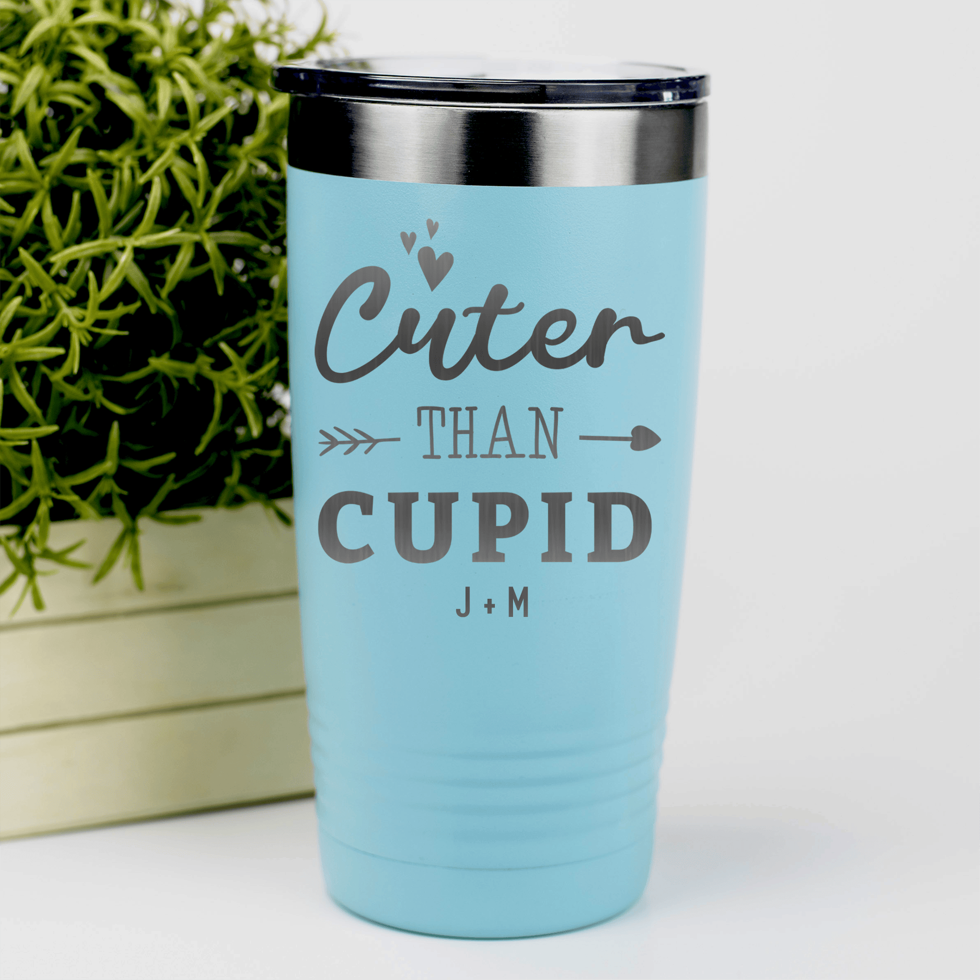 Teal Valentines Day Tumbler With Cuter Than Cupid Design