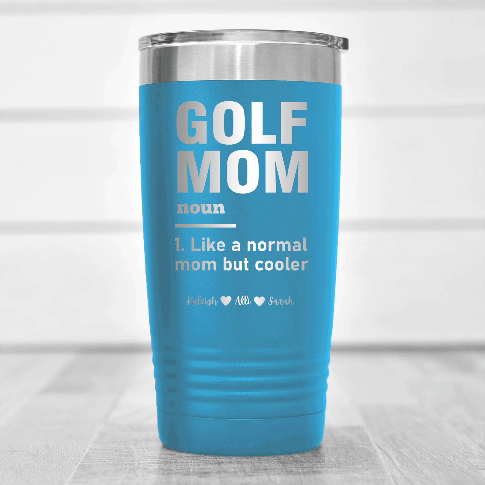 Light Blue Golf Mom Tumbler With Definition Of A Golf Mom Design