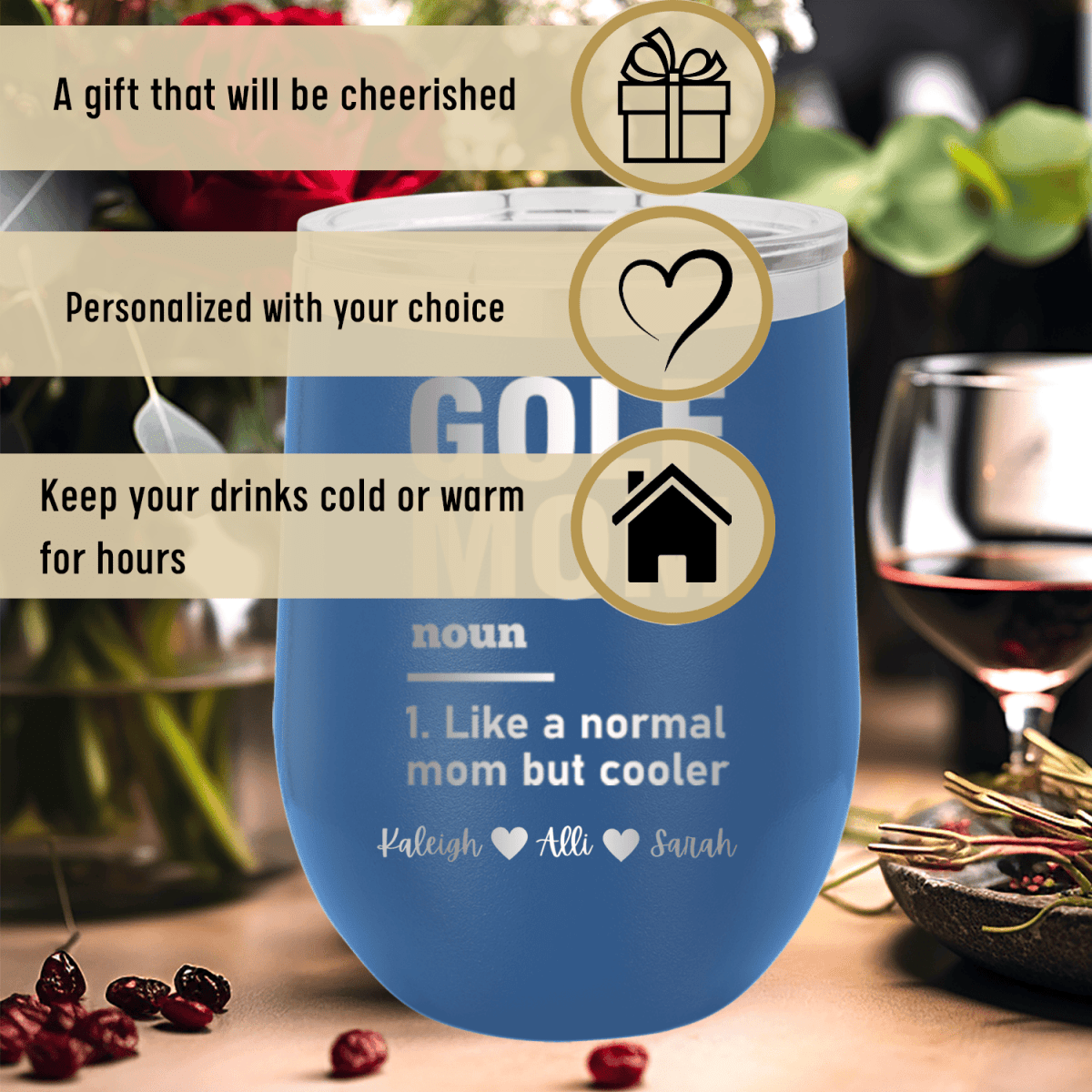 Personalized Definition Of A Golf Mom Wine Tumbler for her, Customized Gifts for Women by Groovy Girl Gifts