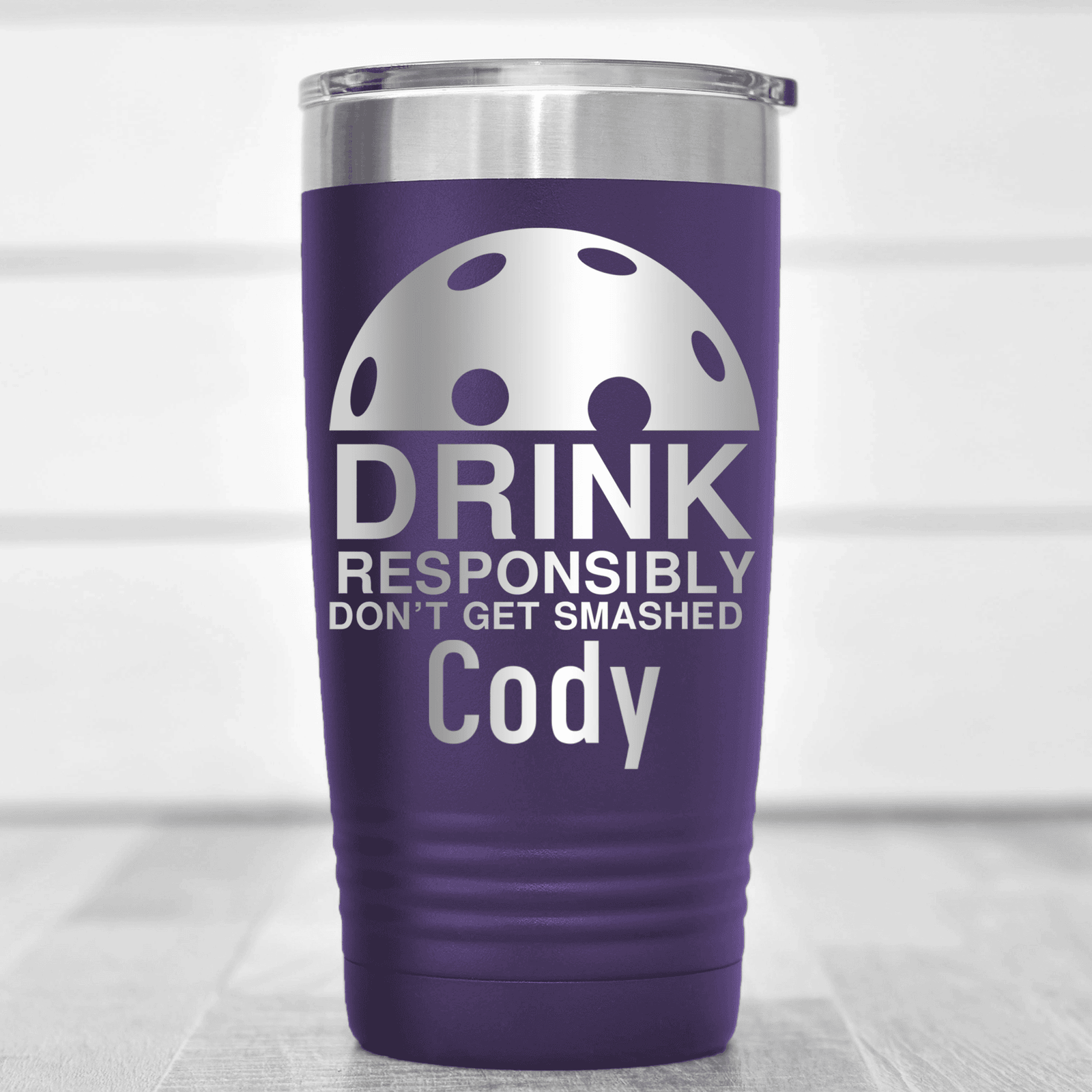 Purple Pickleball Tumbler With Dont Get Smashed Design