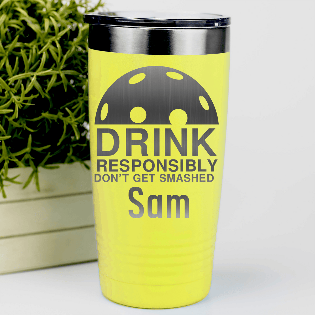 Yellow Pickleball Tumbler With Dont Get Smashed Design