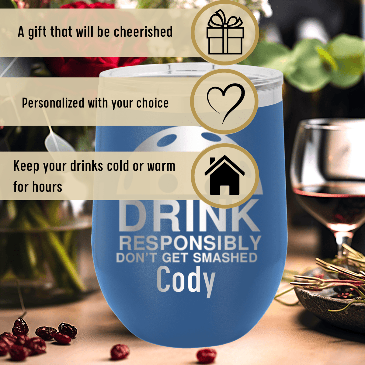 Personalized Dont Get Smashed Wine Tumbler for her, Customized Gifts for Women by Groovy Girl Gifts