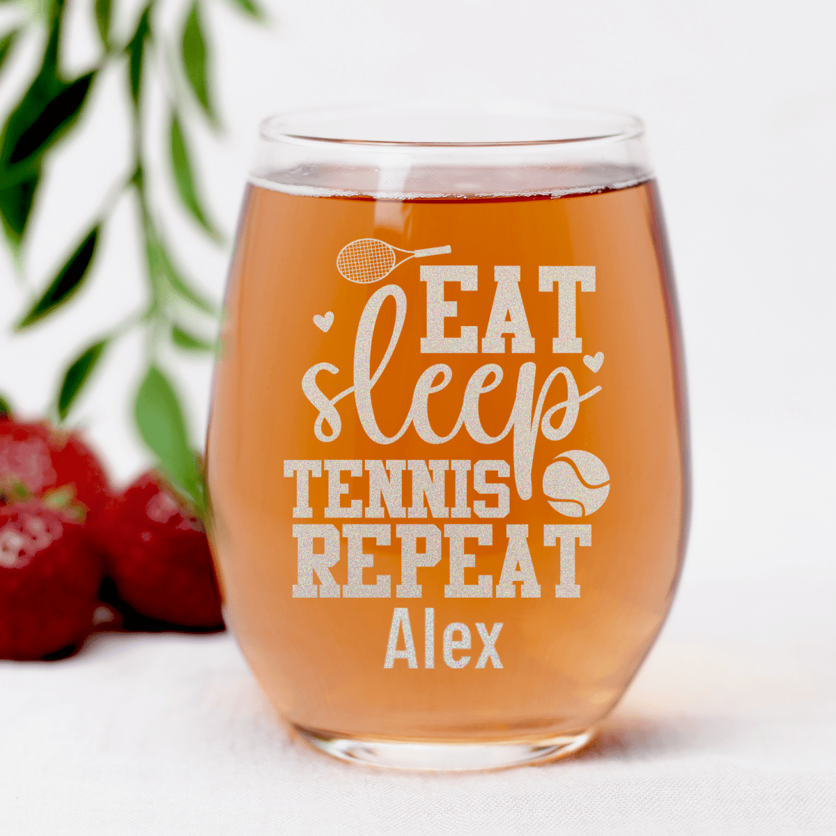 Personalized Eat Sleep Tennis Stemless Wine Glass for her, Customized Gifts for Women by Groovy Girl Gifts