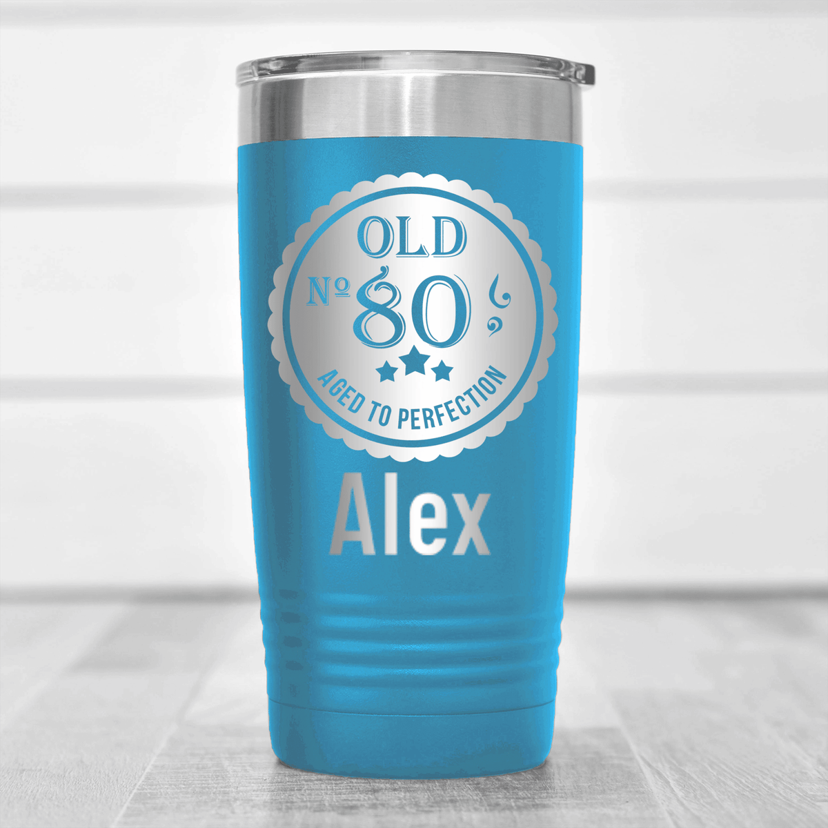 Light Blue Birthday Tumbler With Eighty Aged To Perfection Design