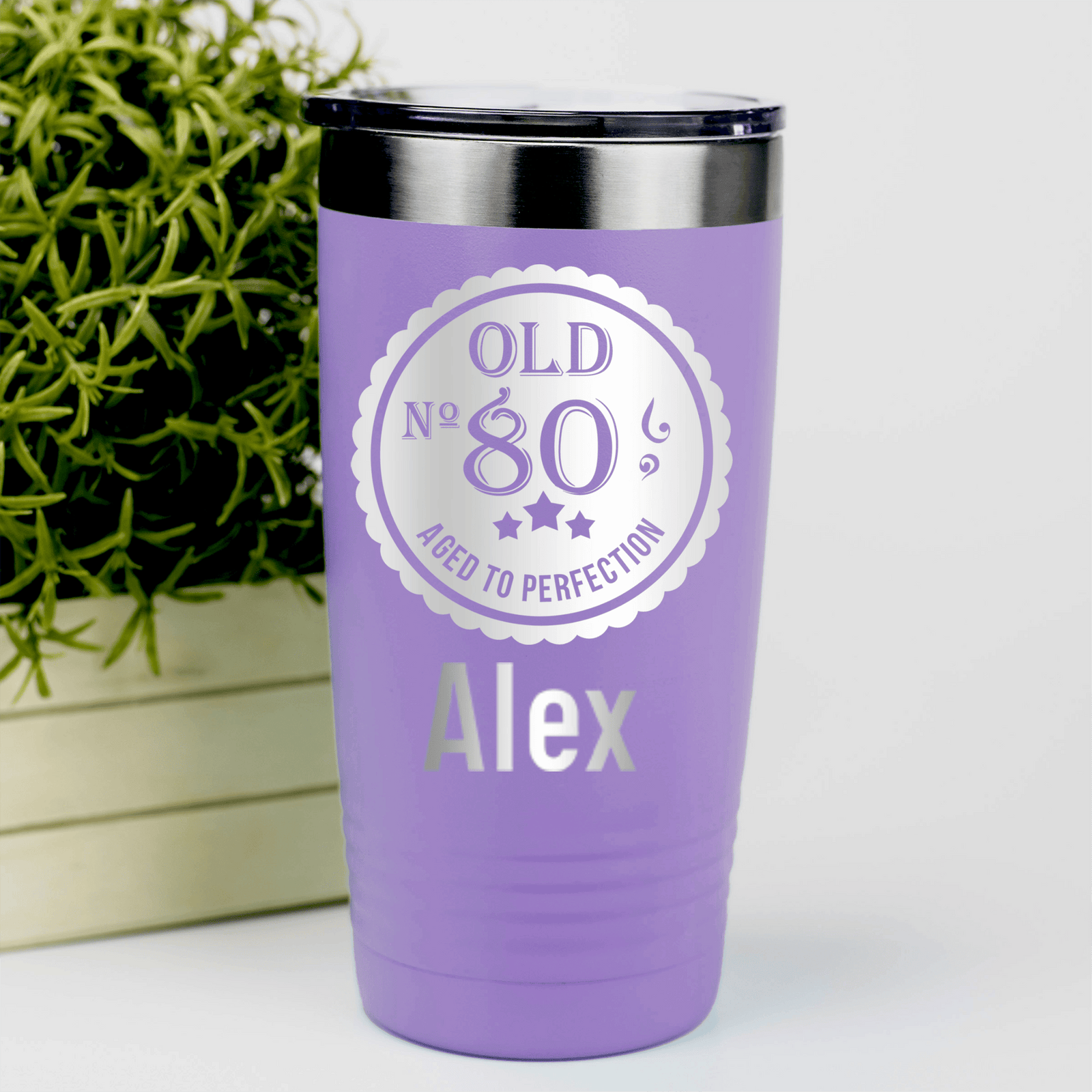 Light Purple Birthday Tumbler With Eighty Aged To Perfection Design