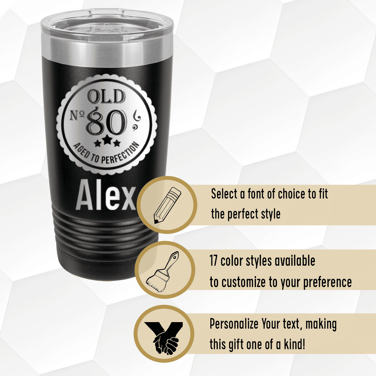 Personalized Eighty Aged To Perfection Tumbler for her, Customized Gifts for Women by Groovy Girl Gifts