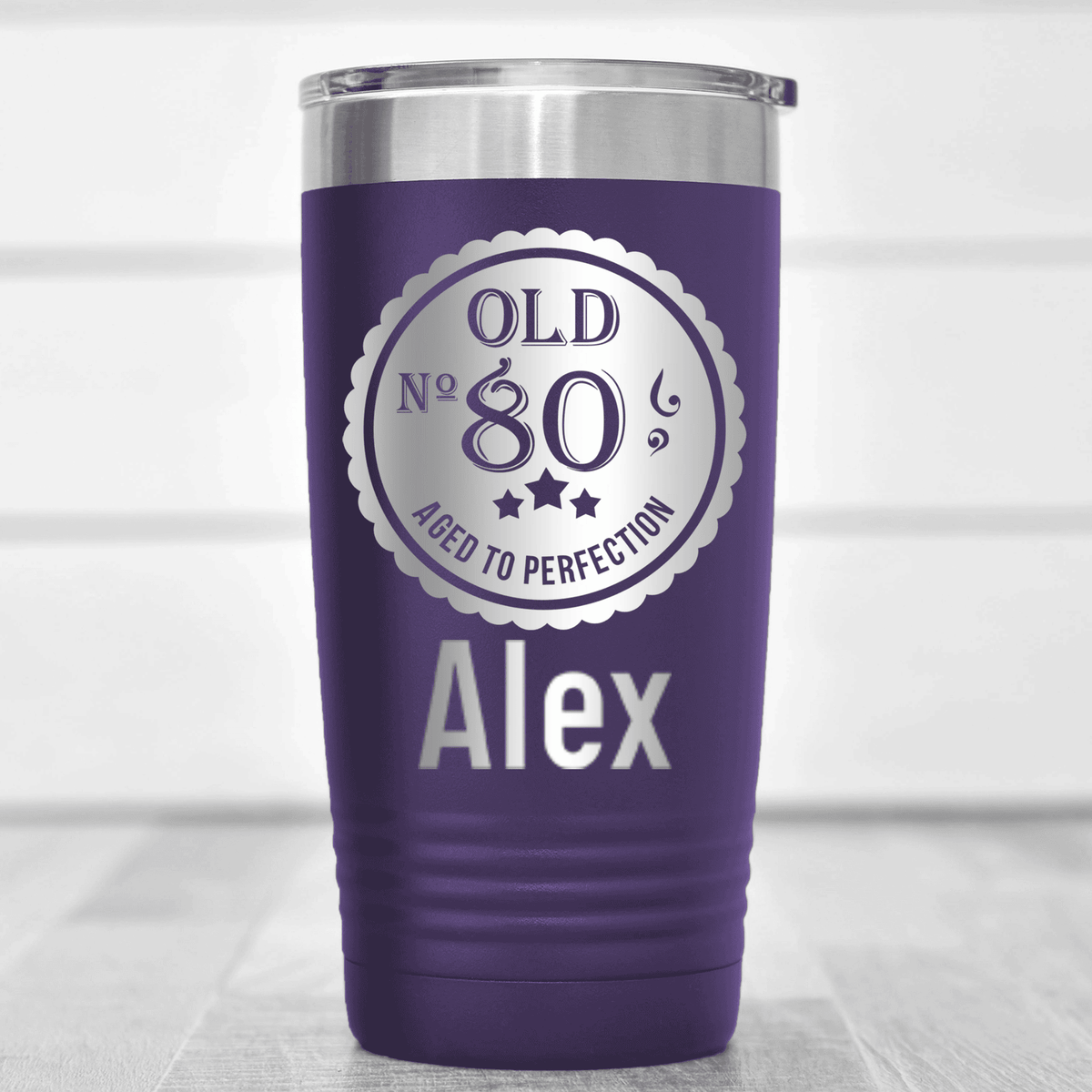 Purple Birthday Tumbler With Eighty Aged To Perfection Design