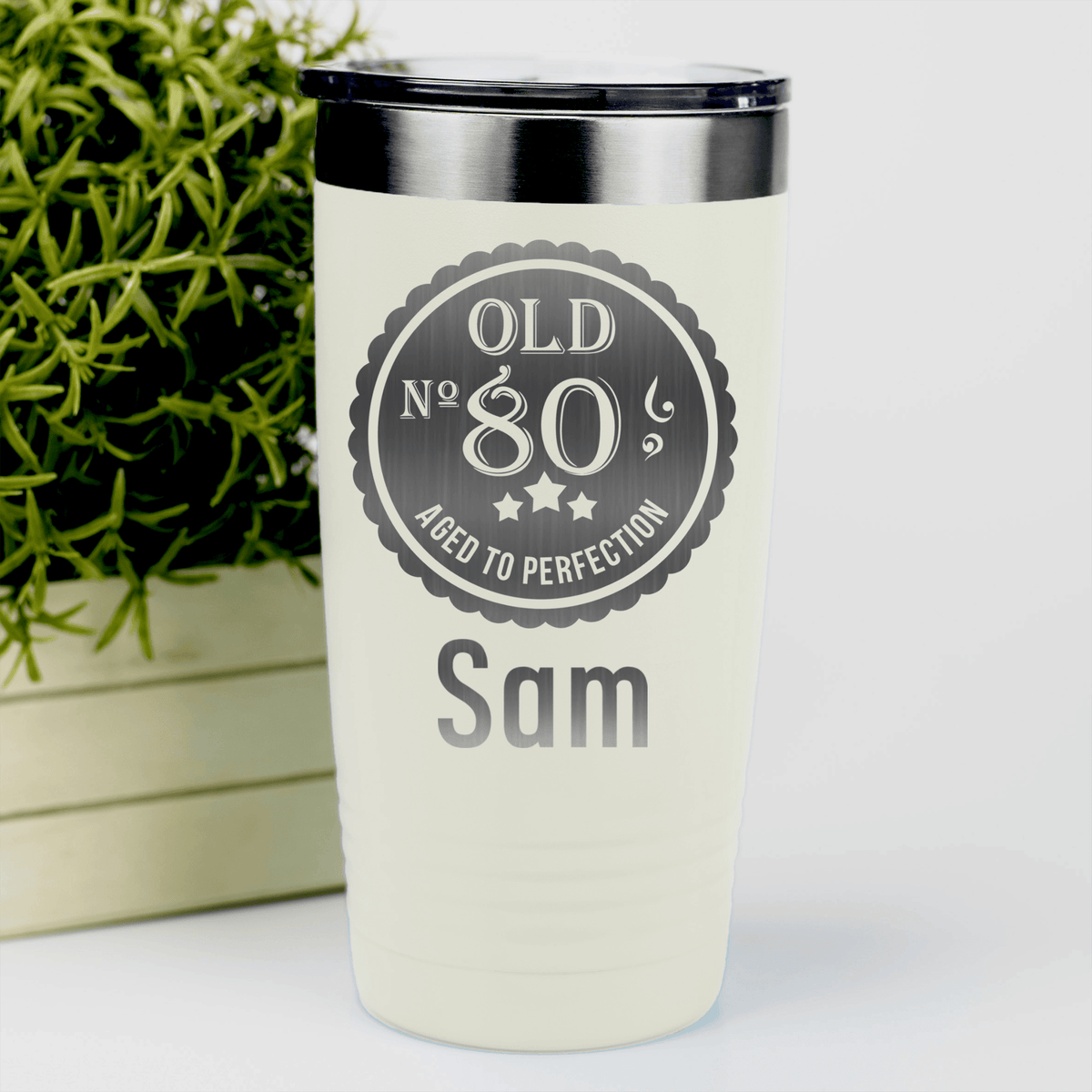 White Birthday Tumbler With Eighty Aged To Perfection Design