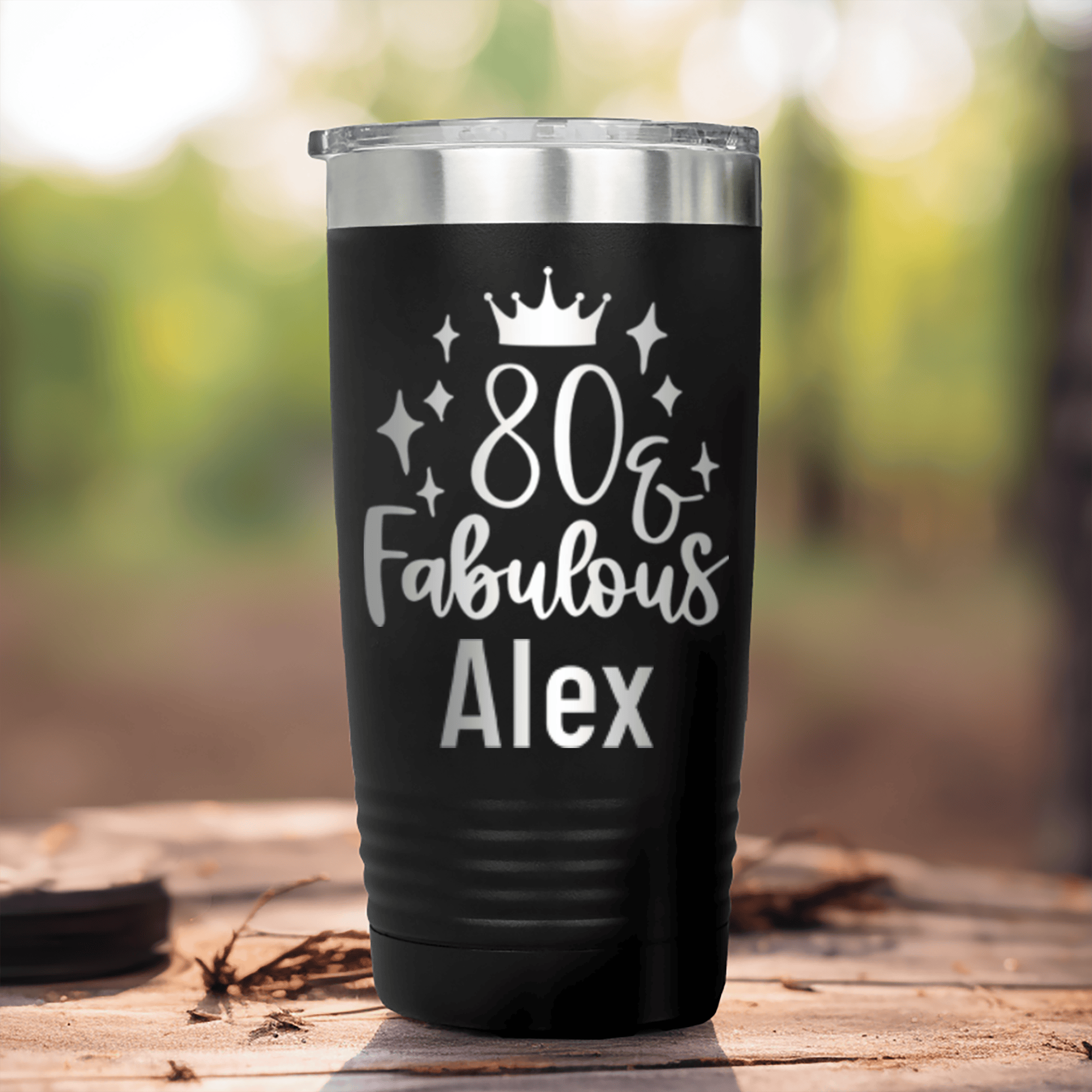 Black Birthday Tumbler With Eighty And Fabulous Design