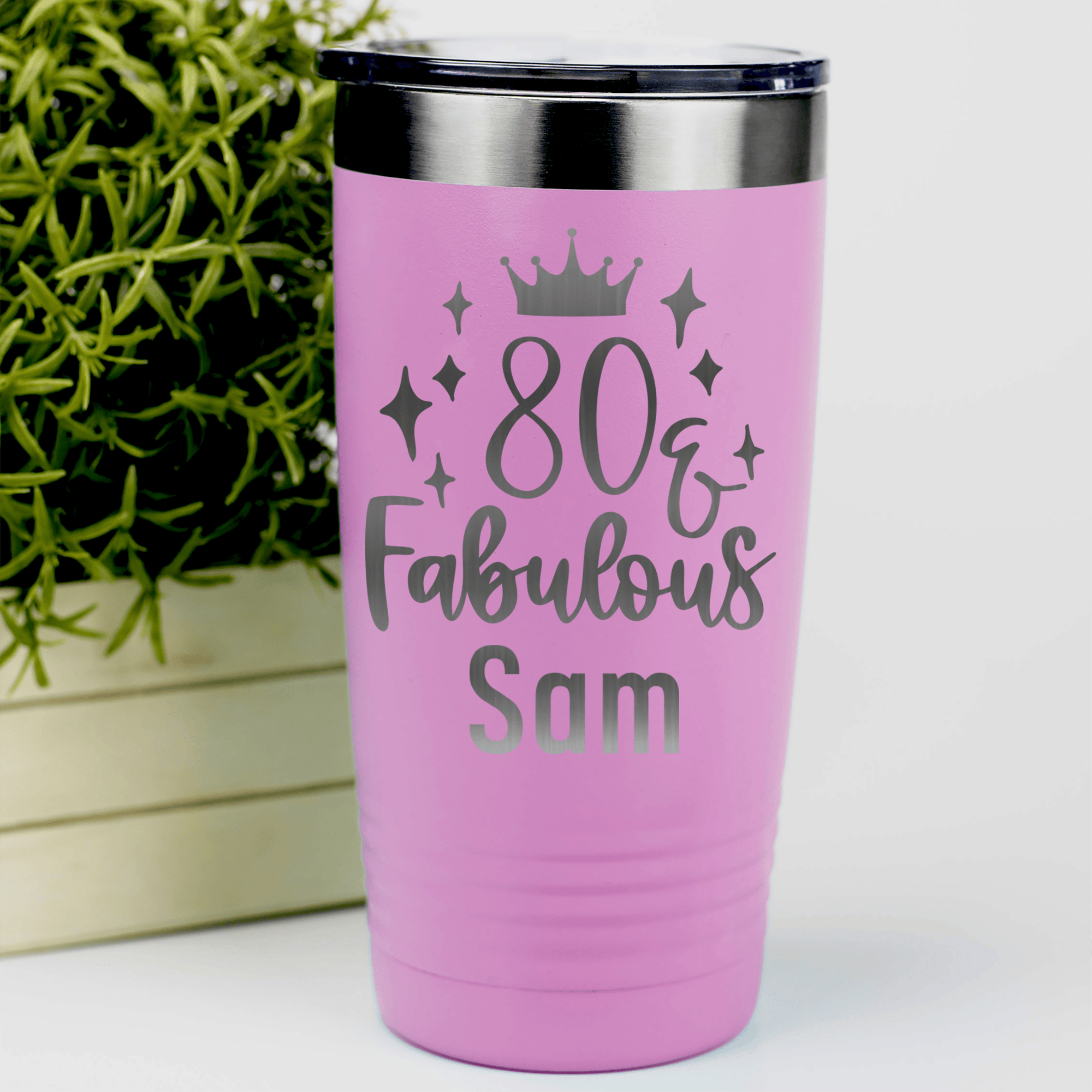 Pink Birthday Tumbler With Eighty And Fabulous Design