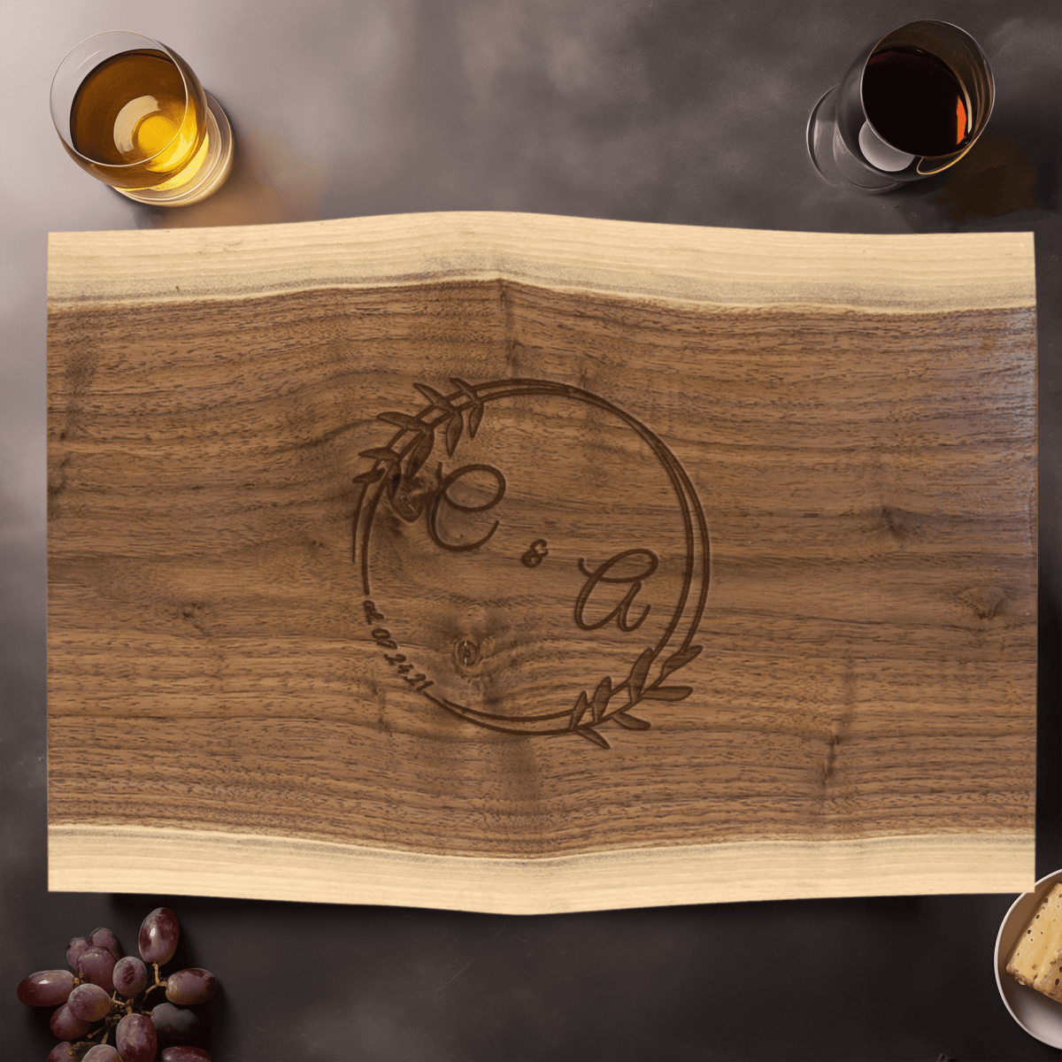 Anniversary Walnut Cutting Board With Eternal Embrace Design