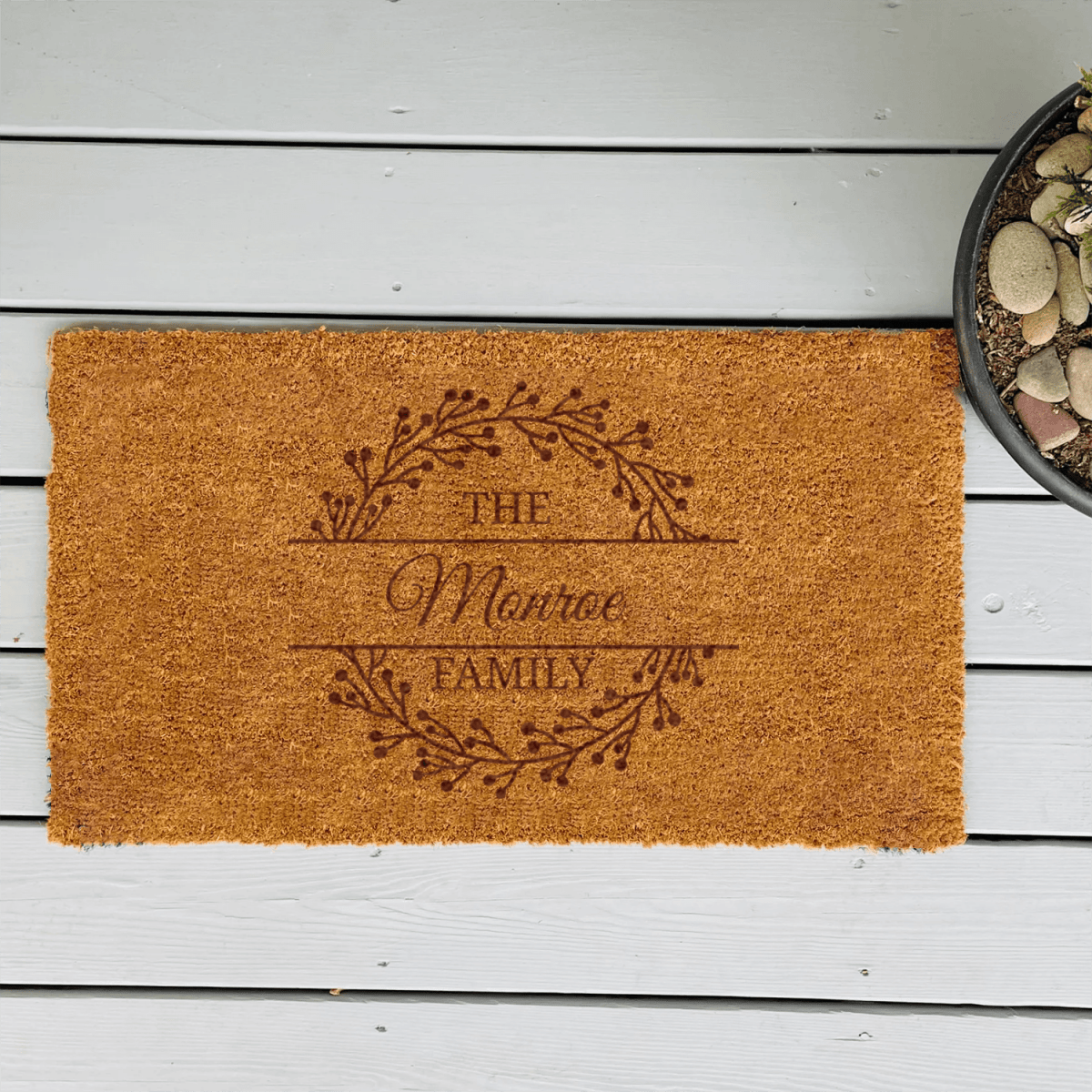 Personalized Family Floral Wreath Engraved Door Mat for her, Customized Gifts for Women by Groovy Girl Gifts