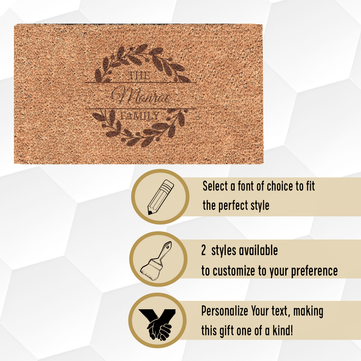 Personalized Family Leaf Badge Engraved Door Mat for her, Customized Gifts for Women by Groovy Girl Gifts