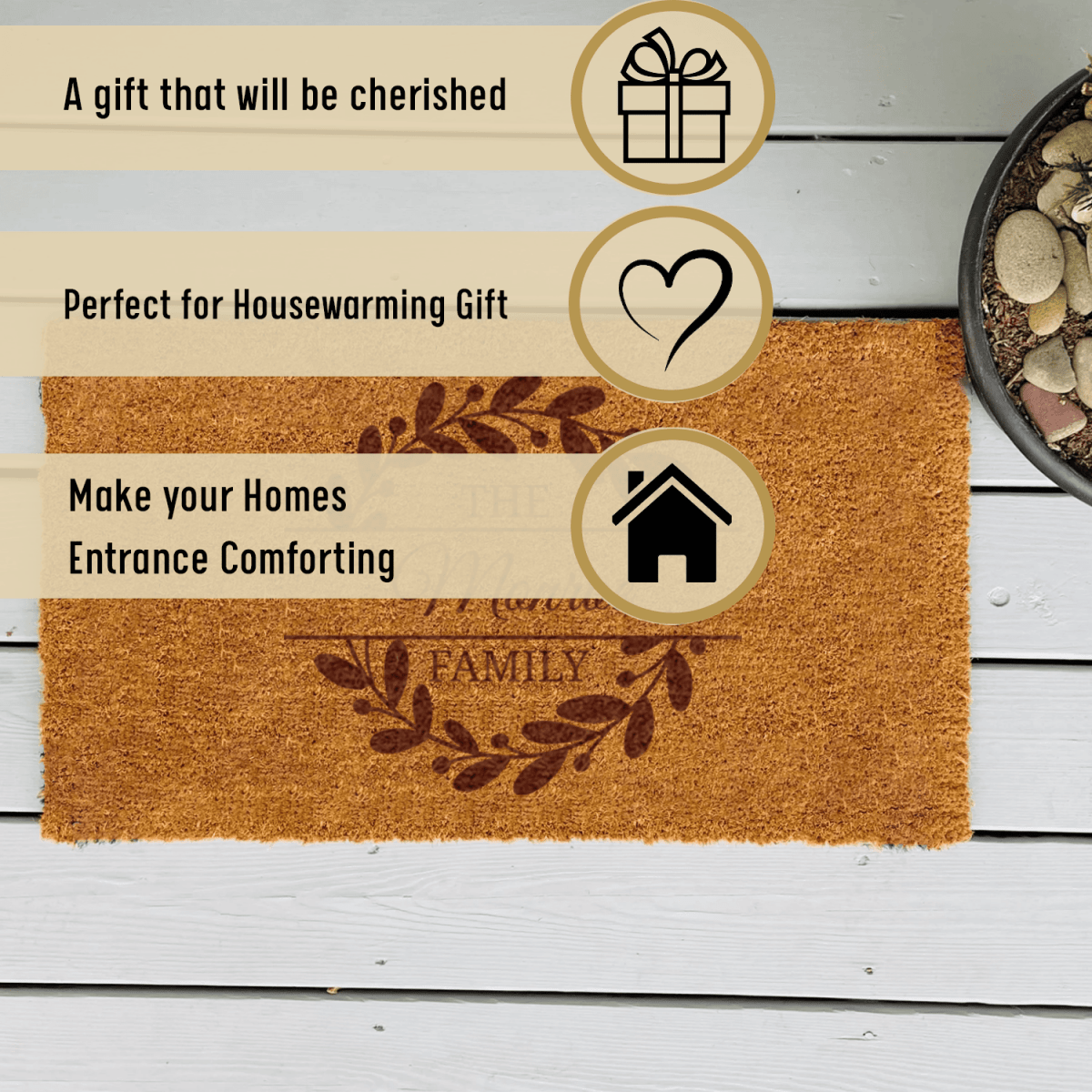 Personalized Family Leaf Badge Engraved Door Mat for her, Customized Gifts for Women by Groovy Girl Gifts