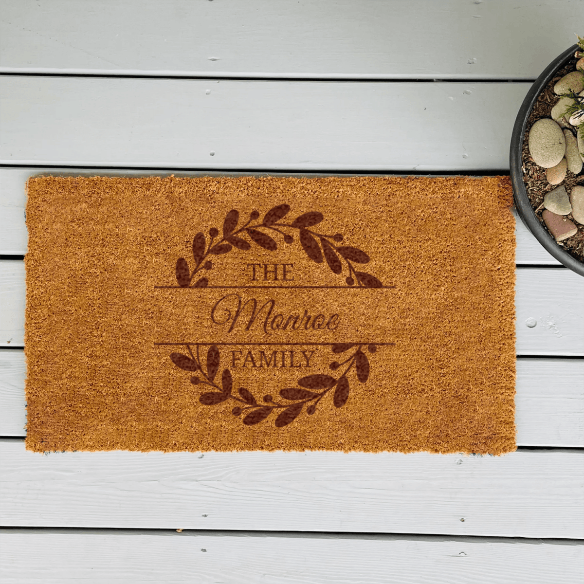 Personalized Family Leaf Badge Engraved Door Mat for her, Customized Gifts for Women by Groovy Girl Gifts