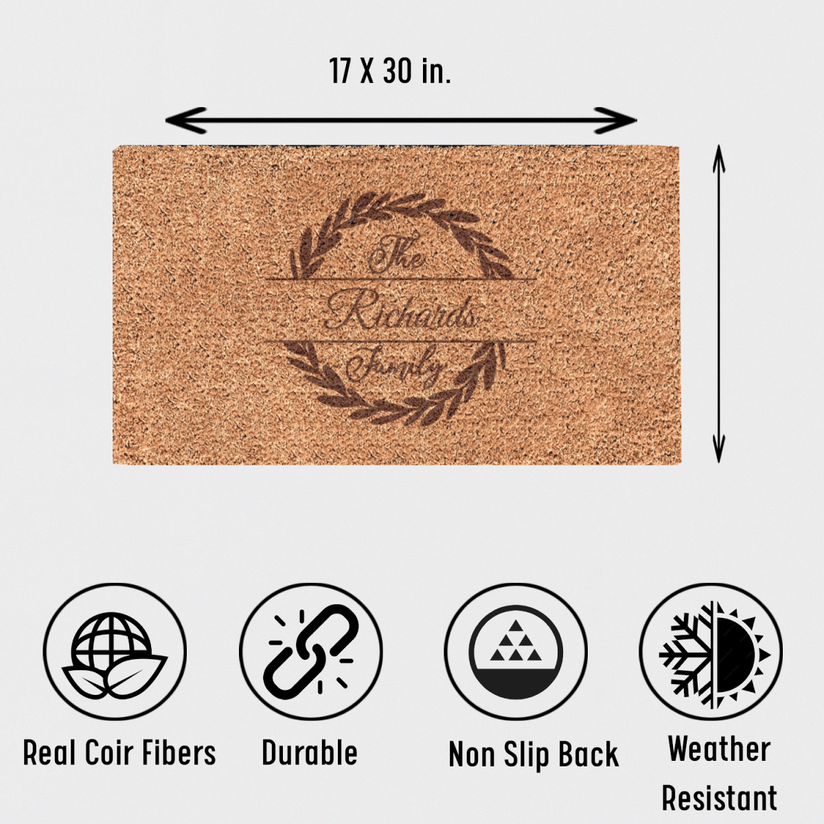 Personalized Family Monogram Wreath Engraved Door Mat for her, Customized Gifts for Women by Groovy Girl Gifts