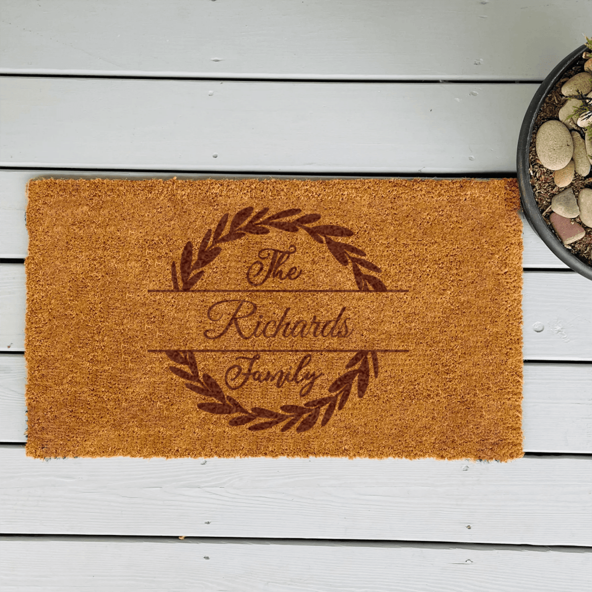 Personalized Family Monogram Wreath Engraved Door Mat for her, Customized Gifts for Women by Groovy Girl Gifts