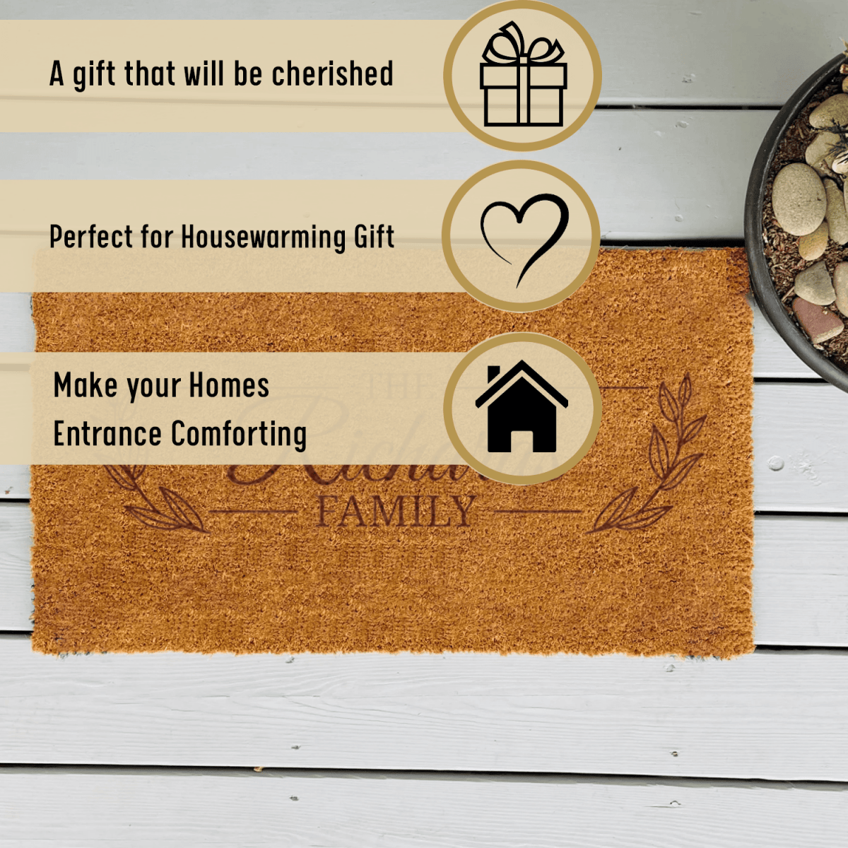 Personalized Family Noble Knot Engraved Door Mat for her, Customized Gifts for Women by Groovy Girl Gifts