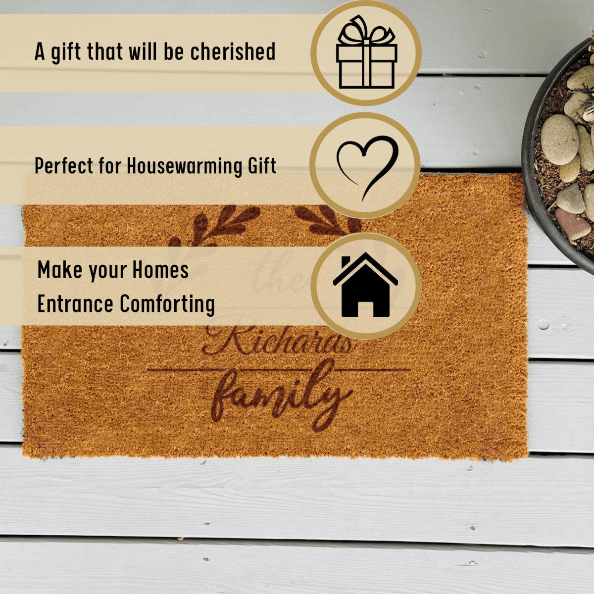 Personalized Family Vines Engraved Door Mat for her, Customized Gifts for Women by Groovy Girl Gifts