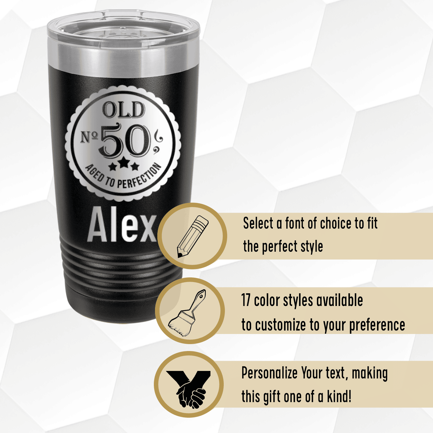 Personalized Fifty Aged To Perfection Tumbler for her, Customized Gifts for Women by Groovy Girl Gifts