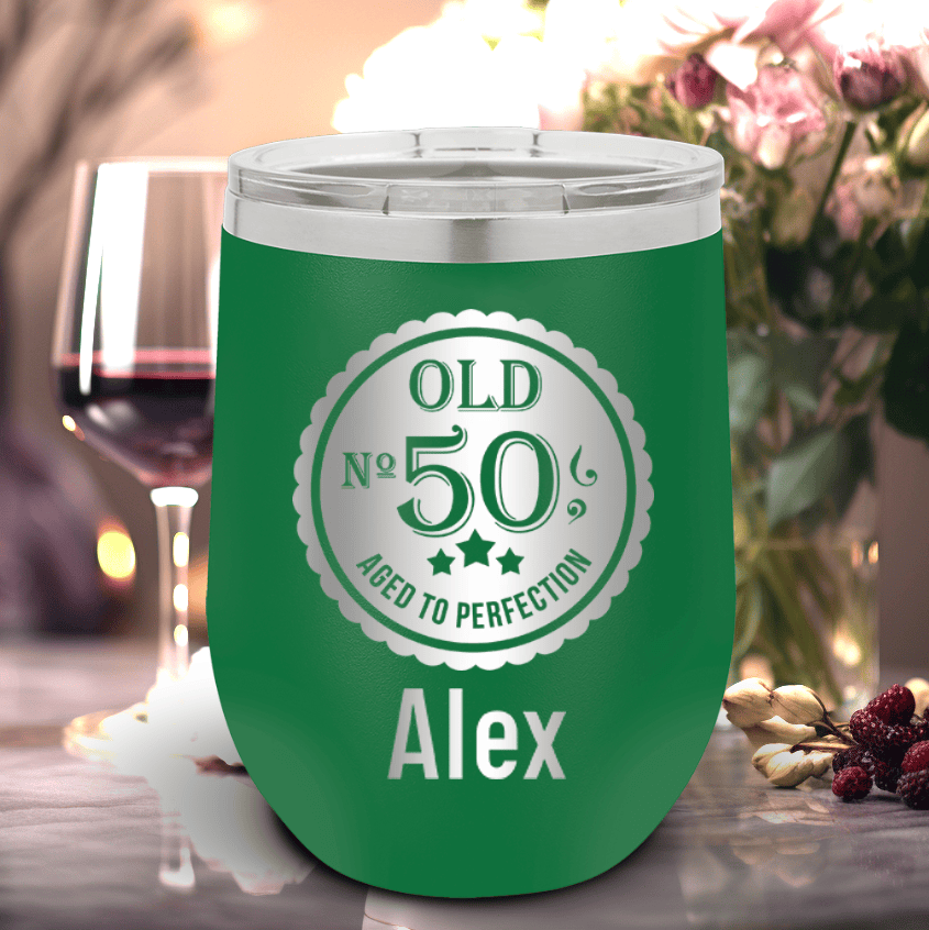 Personalized Fifty Aged To Perfection Wine Tumbler for her, Customized Gifts for Women by Groovy Girl Gifts