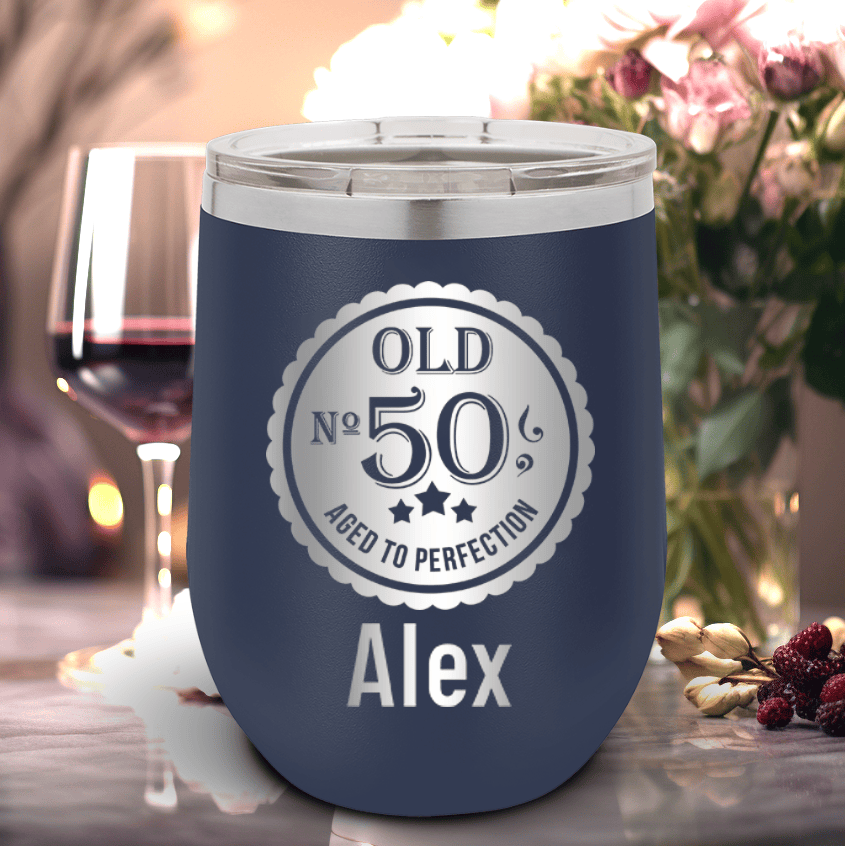 Personalized Fifty Aged To Perfection Wine Tumbler for her, Customized Gifts for Women by Groovy Girl Gifts