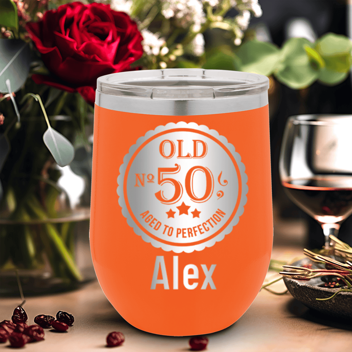Personalized Fifty Aged To Perfection Wine Tumbler for her, Customized Gifts for Women by Groovy Girl Gifts