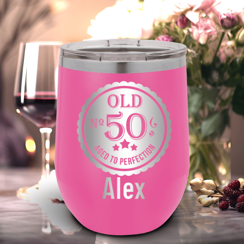 Personalized Fifty Aged To Perfection Wine Tumbler for her, Customized Gifts for Women by Groovy Girl Gifts