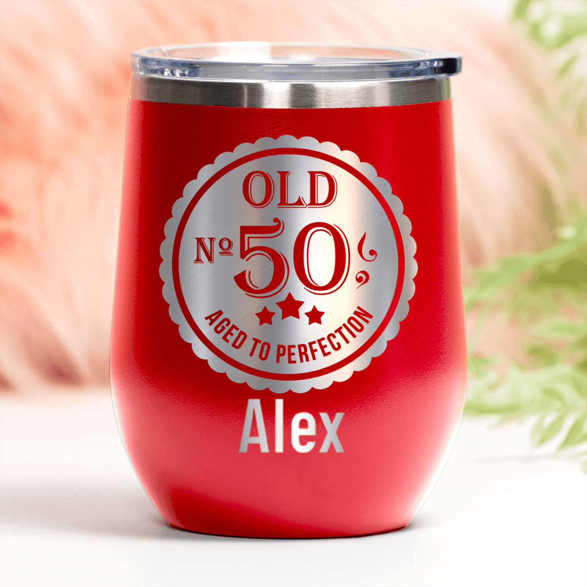 Personalized Fifty Aged To Perfection Wine Tumbler for her, Customized Gifts for Women by Groovy Girl Gifts