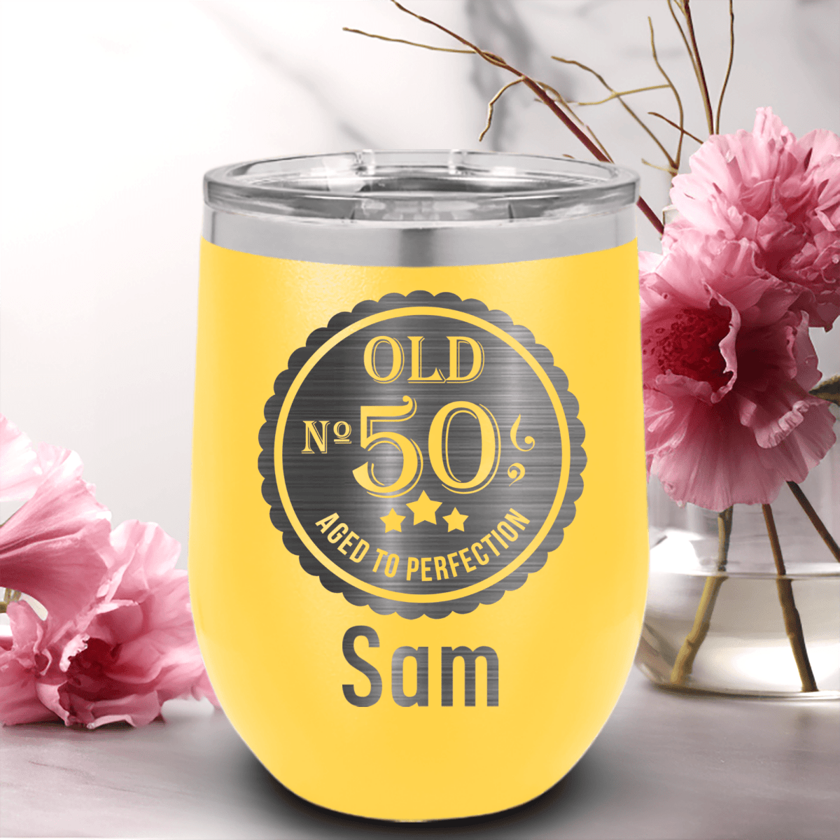 Personalized Fifty Aged To Perfection Wine Tumbler for her, Customized Gifts for Women by Groovy Girl Gifts