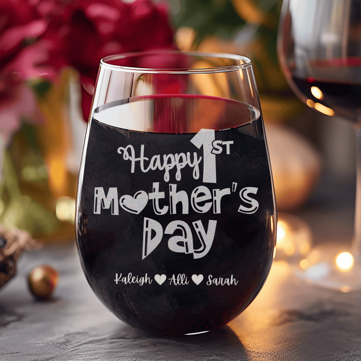 Personalized First Mothers Day Stemless Wine Glass for her, Customized Gifts for Women by Groovy Girl Gifts