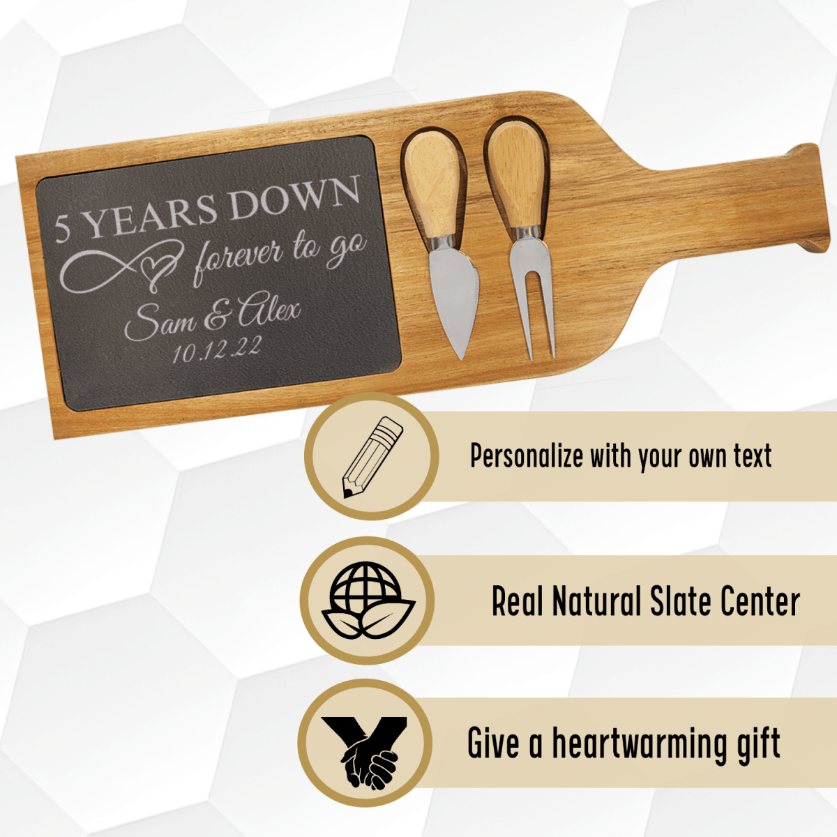 Personalized Five Years Down Wood Slate Serving Tray With Handle for her, Customized Gifts for Women by Groovy Girl Gifts