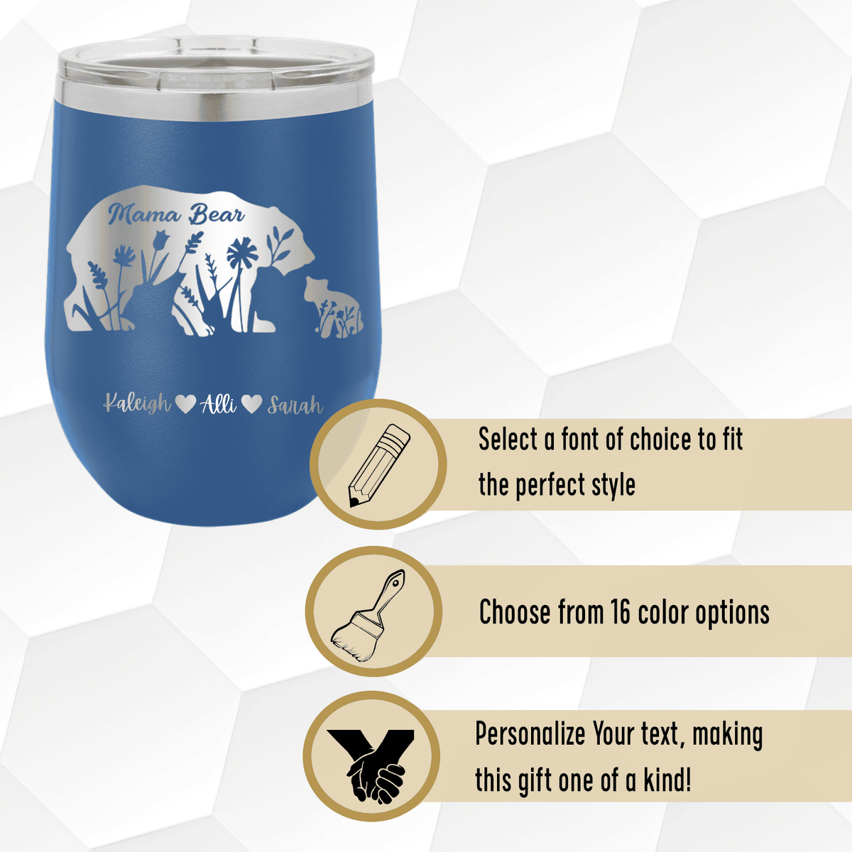 Personalized Flower Mama Bear Wine Tumbler for her, Customized Gifts for Women by Groovy Girl Gifts