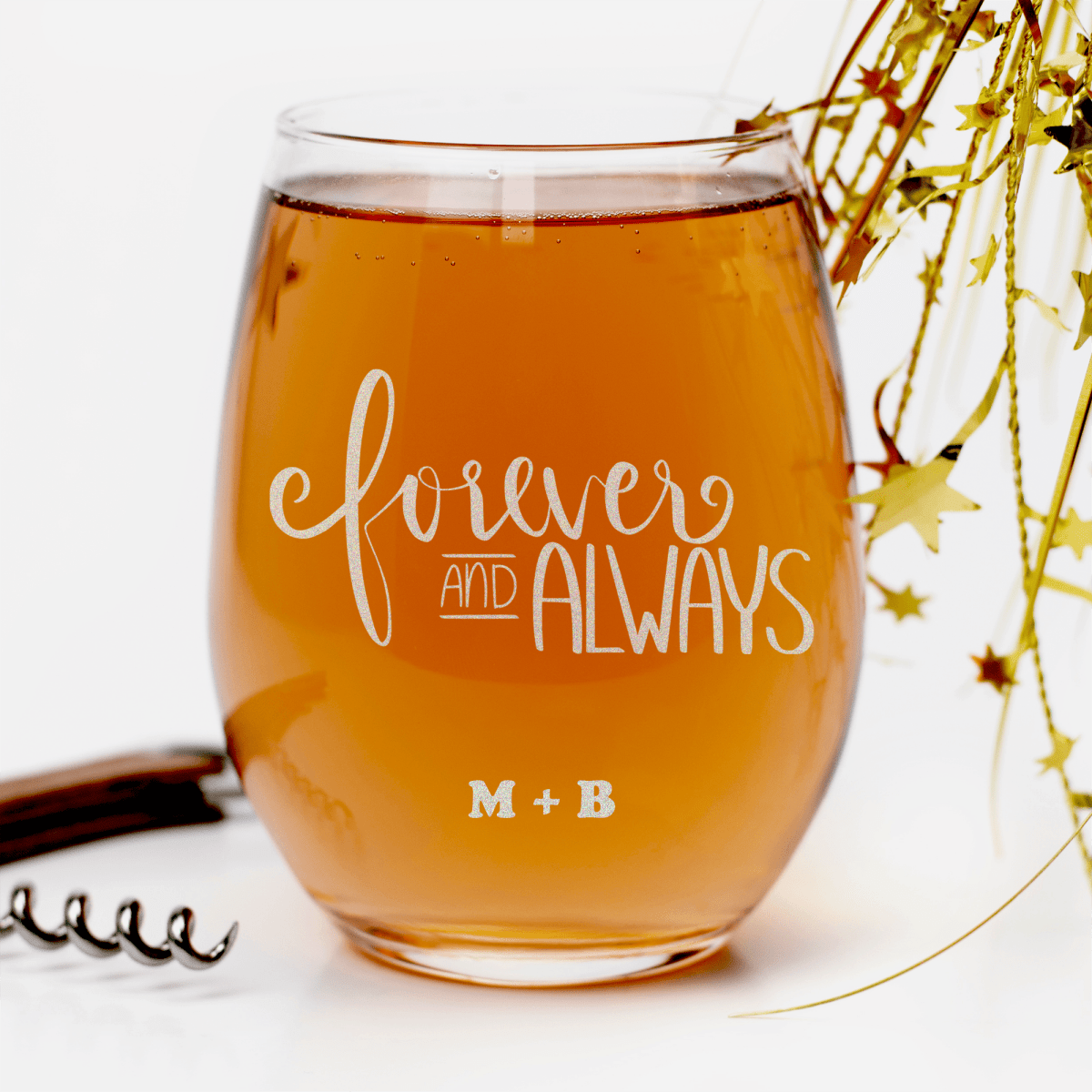 Personalized Forever And Always Stemless Wine Glass for her, Customized Gifts for Women by Groovy Girl Gifts