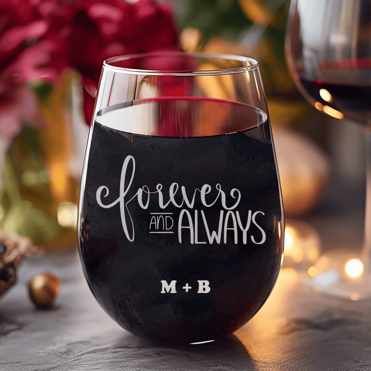 Personalized Forever And Always Stemless Wine Glass for her, Customized Gifts for Women by Groovy Girl Gifts