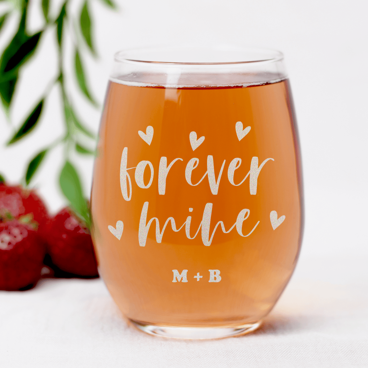 Personalized Forever Mine Stemless Wine Glass for her, Customized Gifts for Women by Groovy Girl Gifts