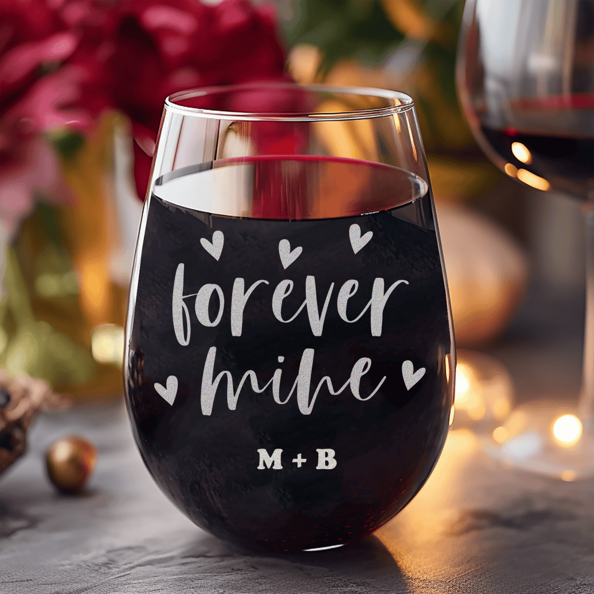 Personalized Forever Mine Stemless Wine Glass for her, Customized Gifts for Women by Groovy Girl Gifts
